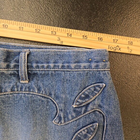 Vintage Women's 14 Denim Mini Skirt Blue Embroidered Leaf Detail 90s Cotton Retr - Picture 6 of 8